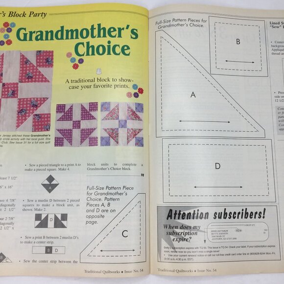 Traditional Quiltworks Pattern Magazine Quilter Feb Mar 1998 Issue No 54 Pattern - Picture 10 of 13